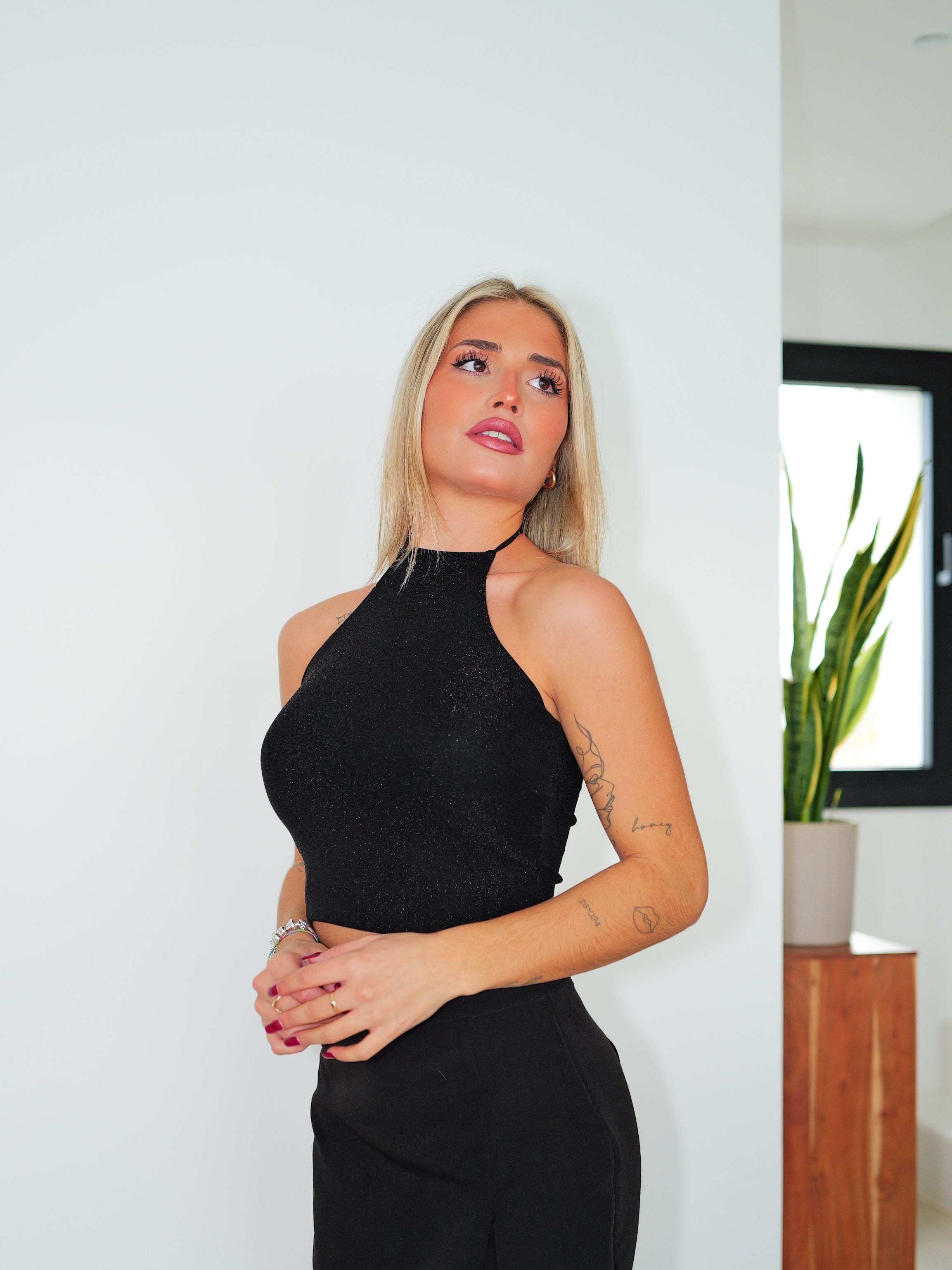 Haut dos nu lurex noir