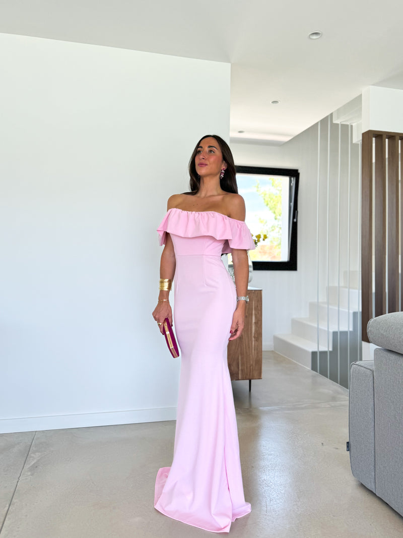 Robe longue pompeuse rose