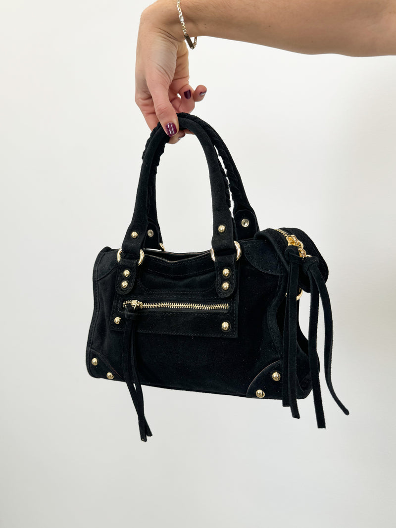 Sac à boucles en cuir velours noir