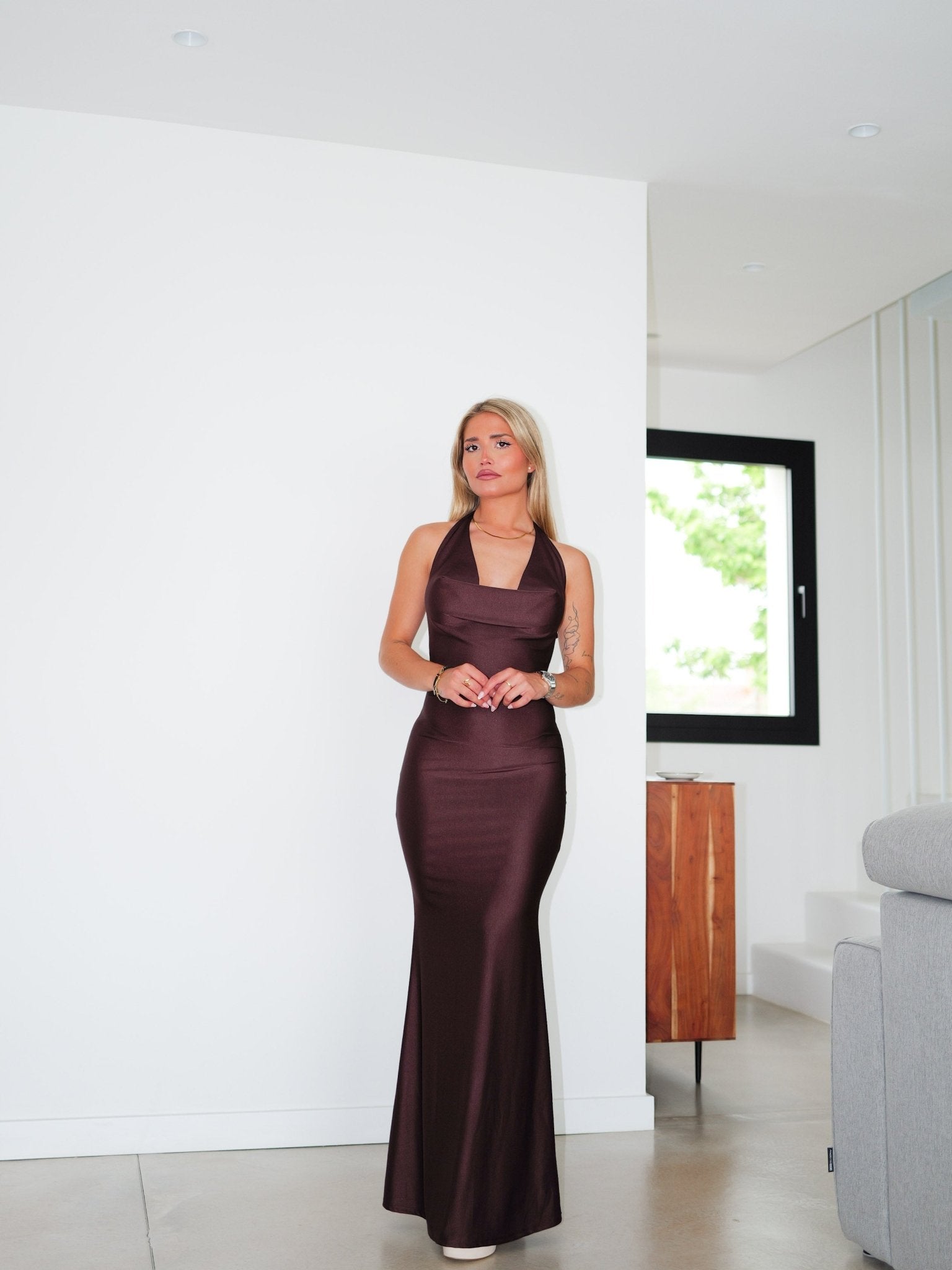 Robe longue cascade chocolat - SORELLAS