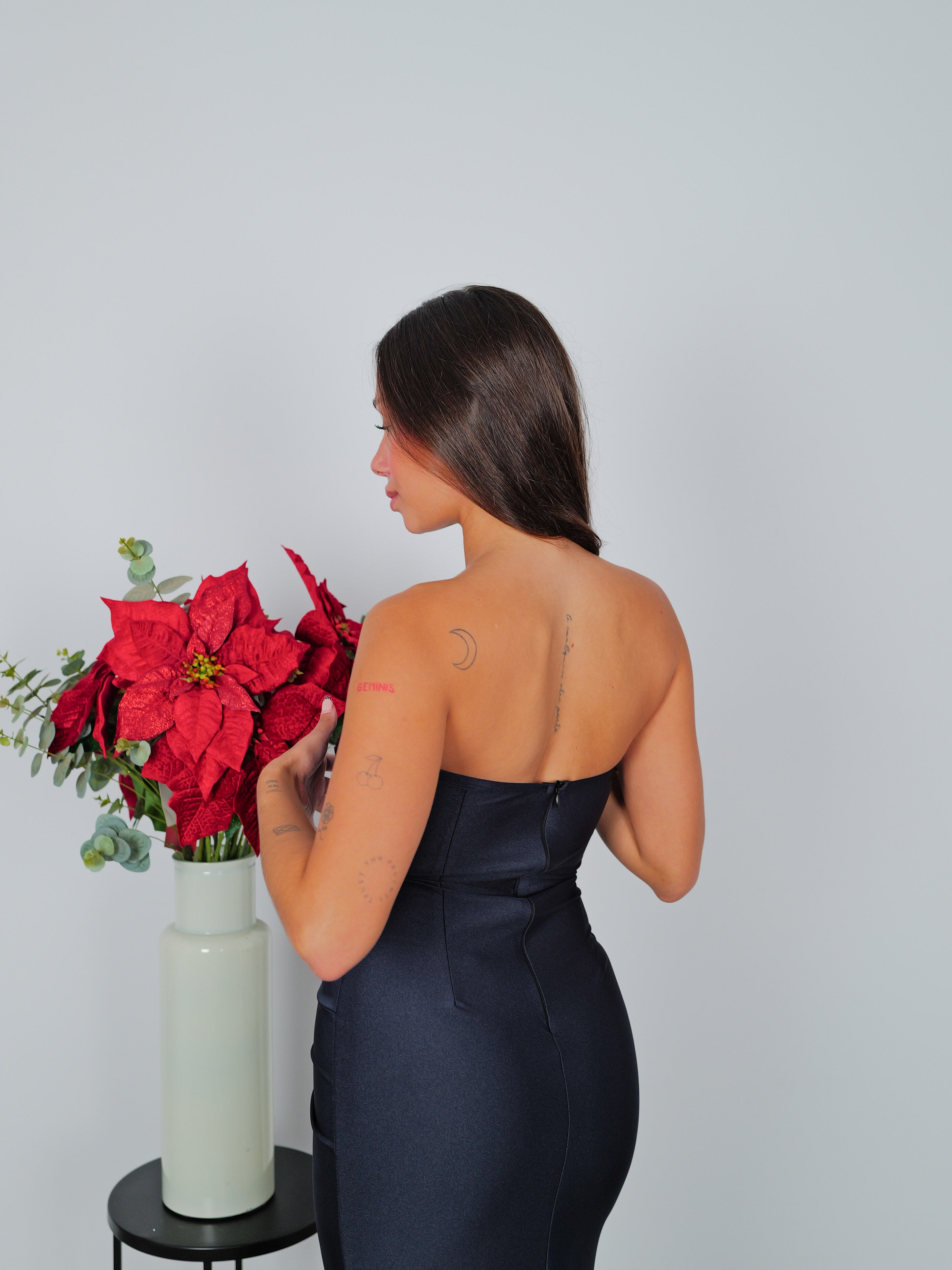 Robe longue à mots pailletés marine