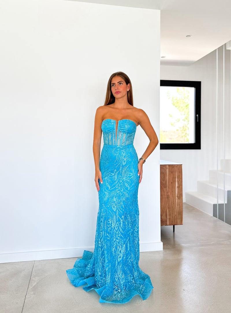 Robe corset avec strass queue bleue