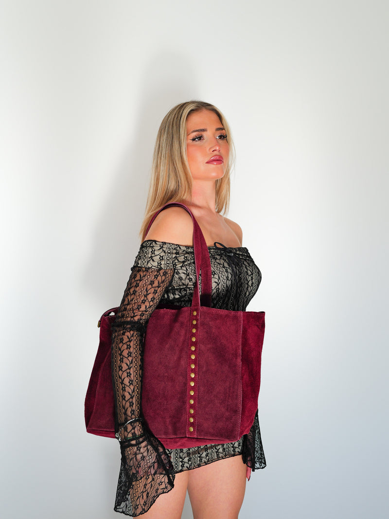 Sac clouté Maxi bordeaux