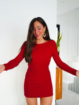 Robe en lurex rouge au dos