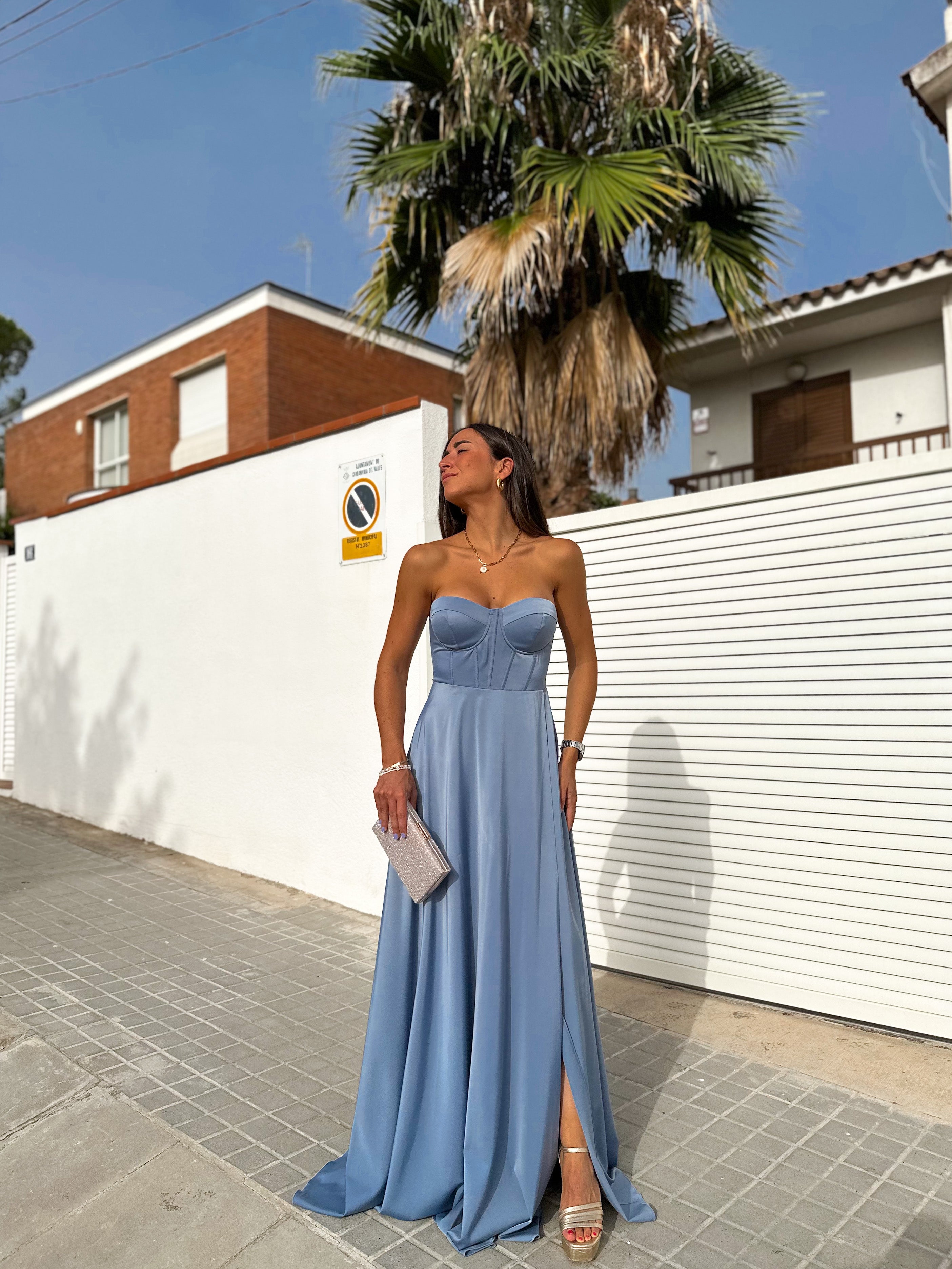 Robe corset bleu clair mot