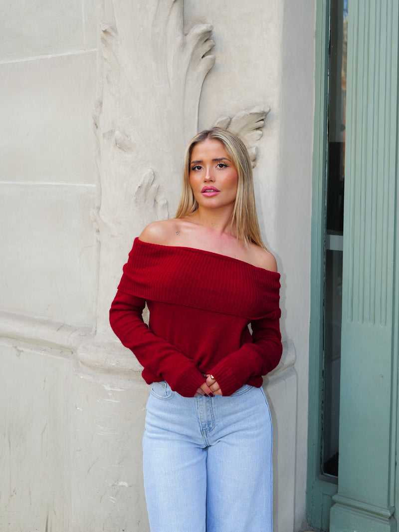 Pull bardot avec manches en vin