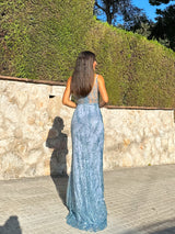 Robe corset avec strass bleu clair