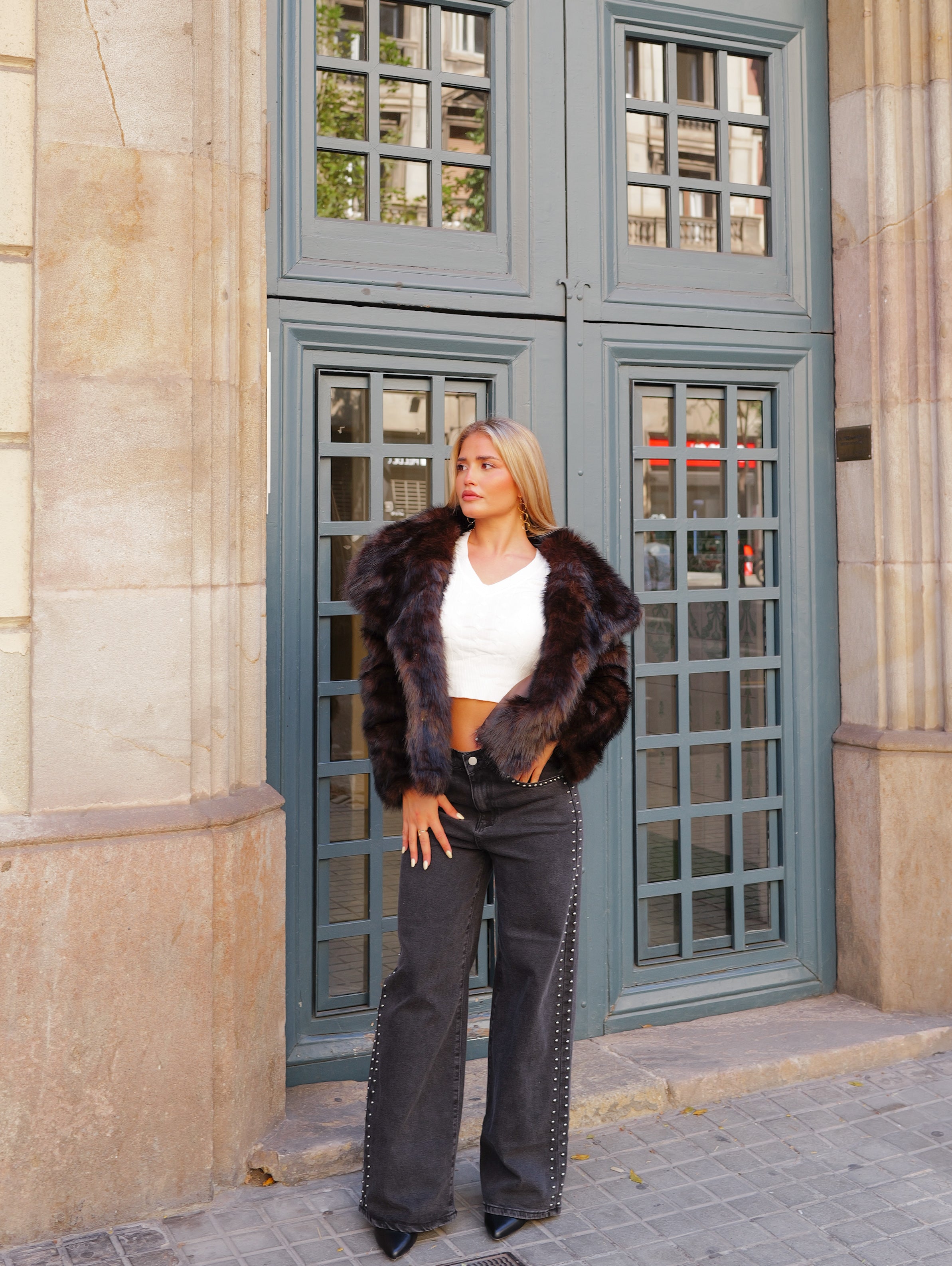 Veste en fourrure à revers chocolat