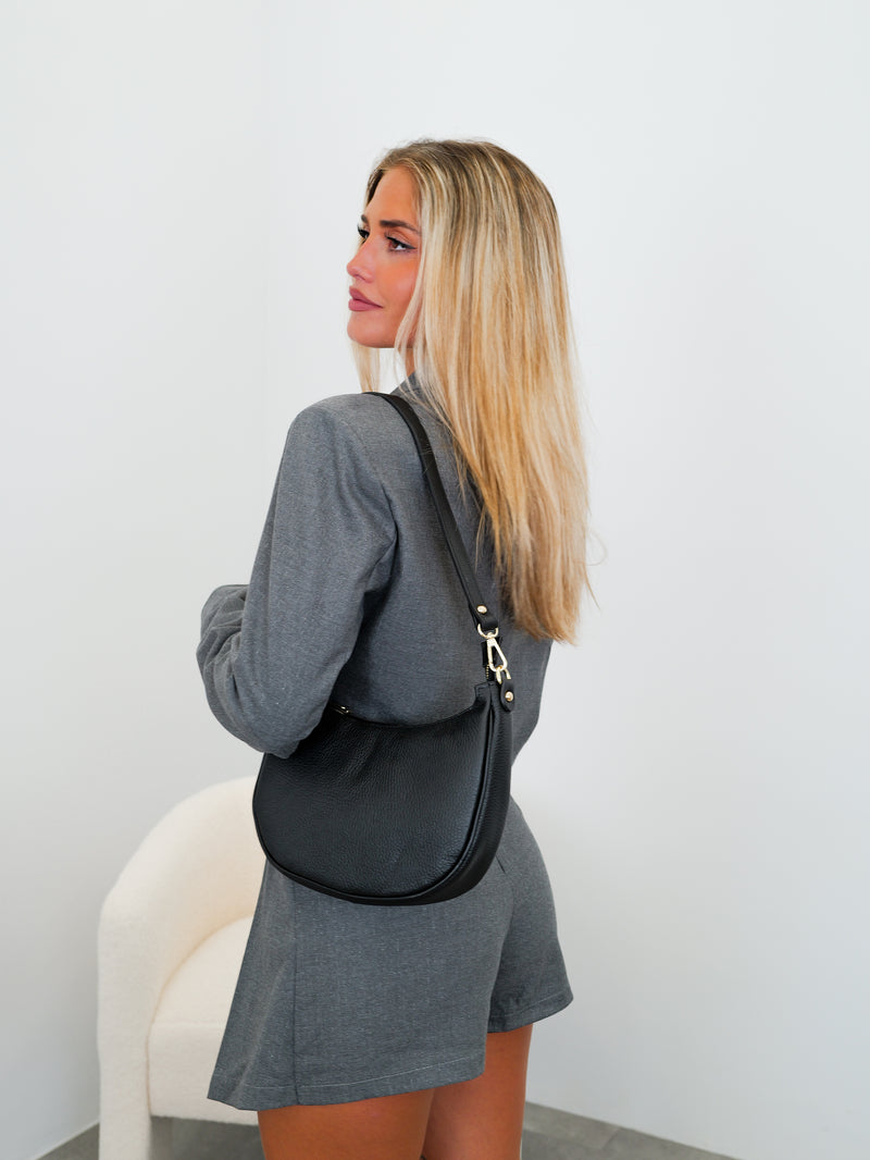 Sac en cuir demi-lune noir