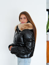 Chaqueta puffy brillo negro