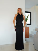 Vestido largo cascada lurex negro