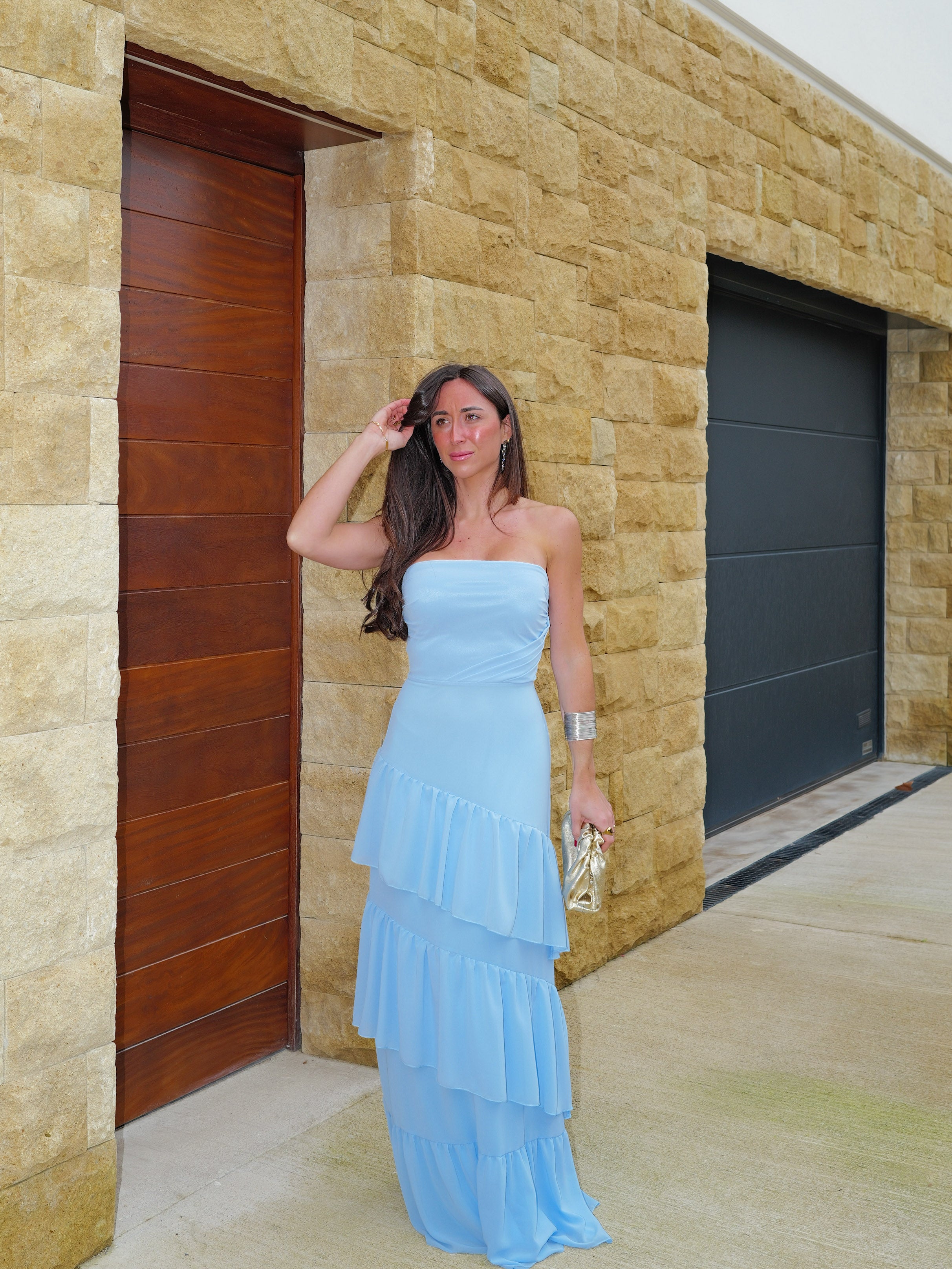 Robe à volants bleu ciel