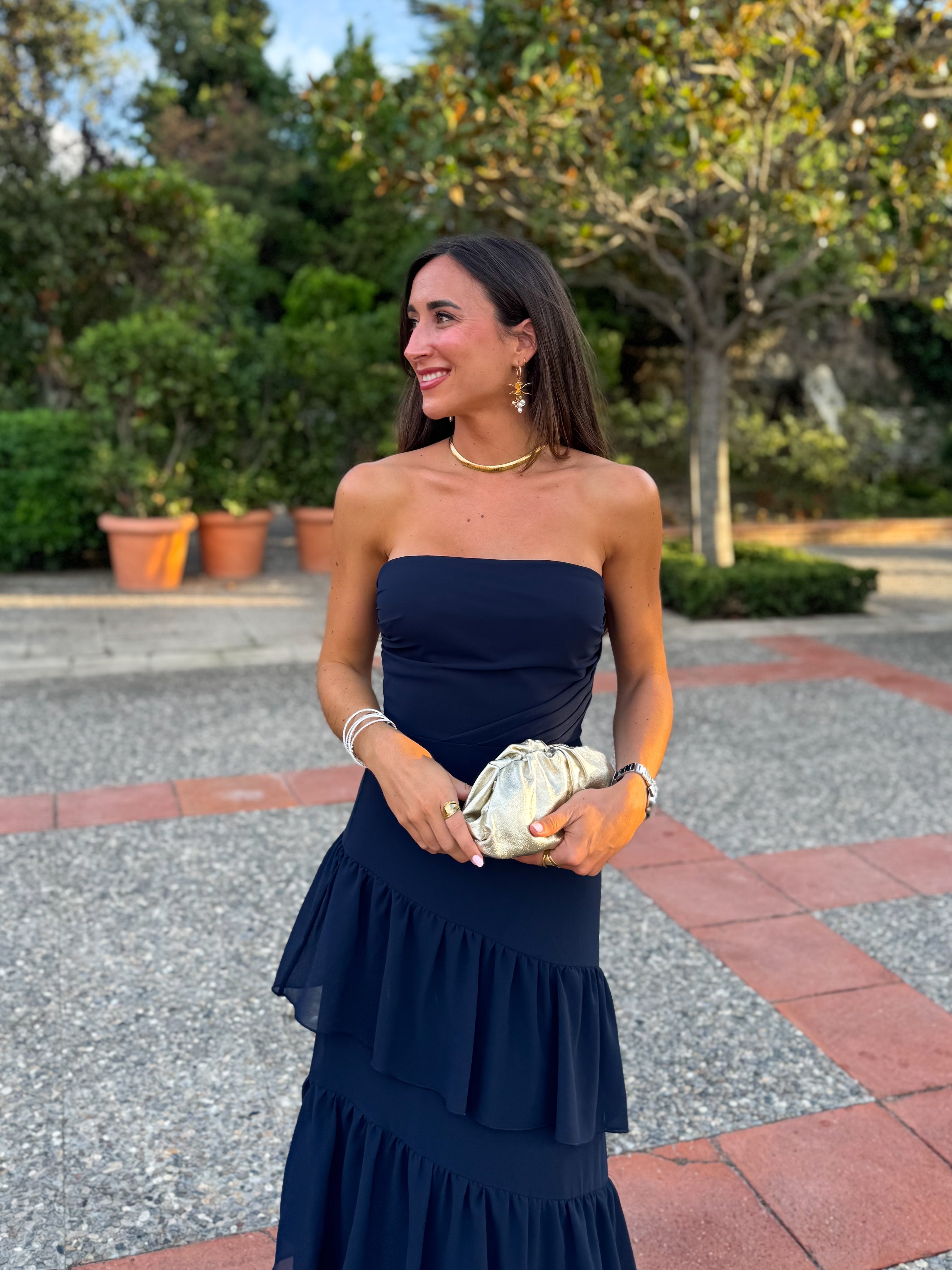 Robe à volants marine