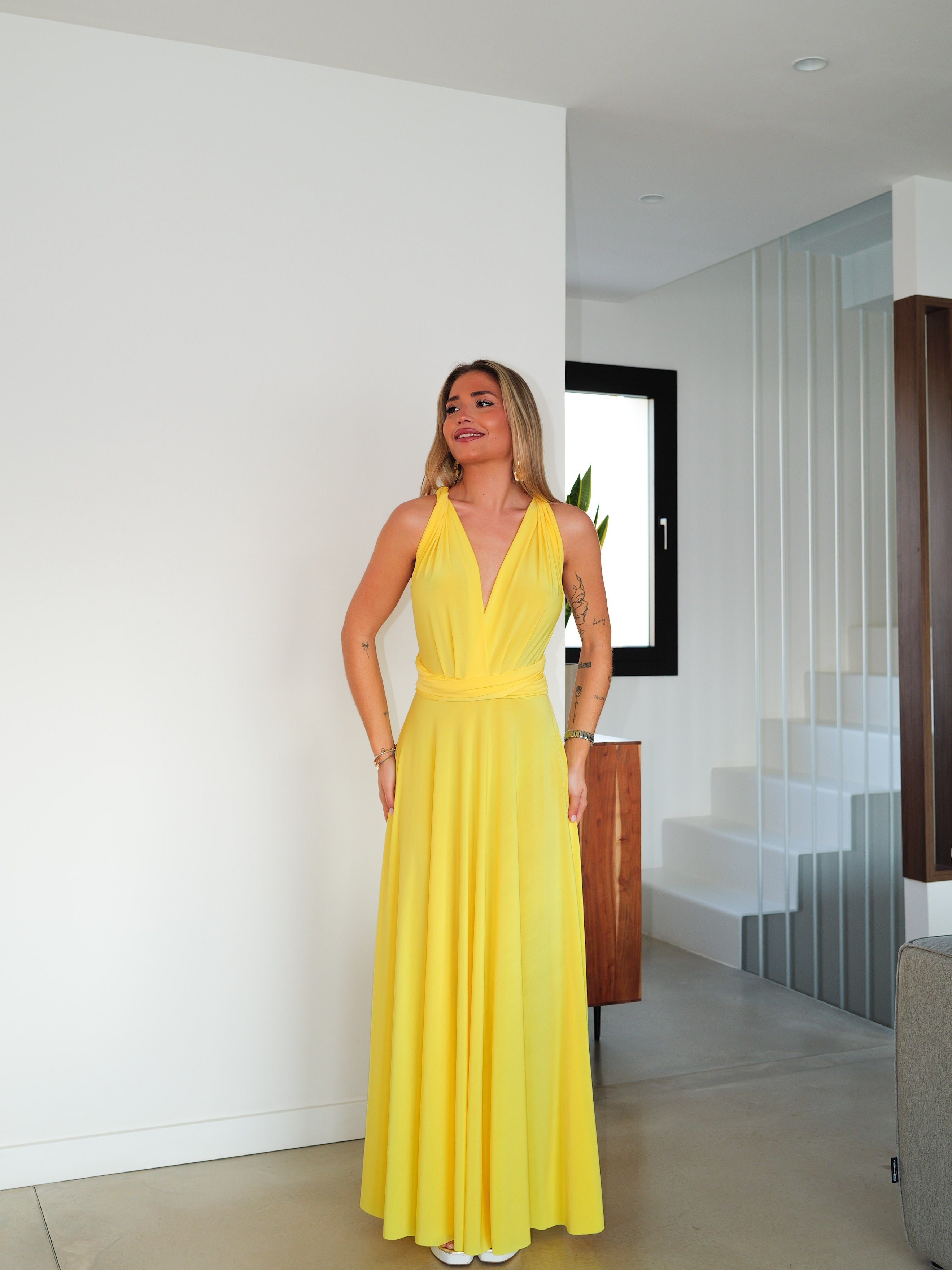 Robe longue multi jaune