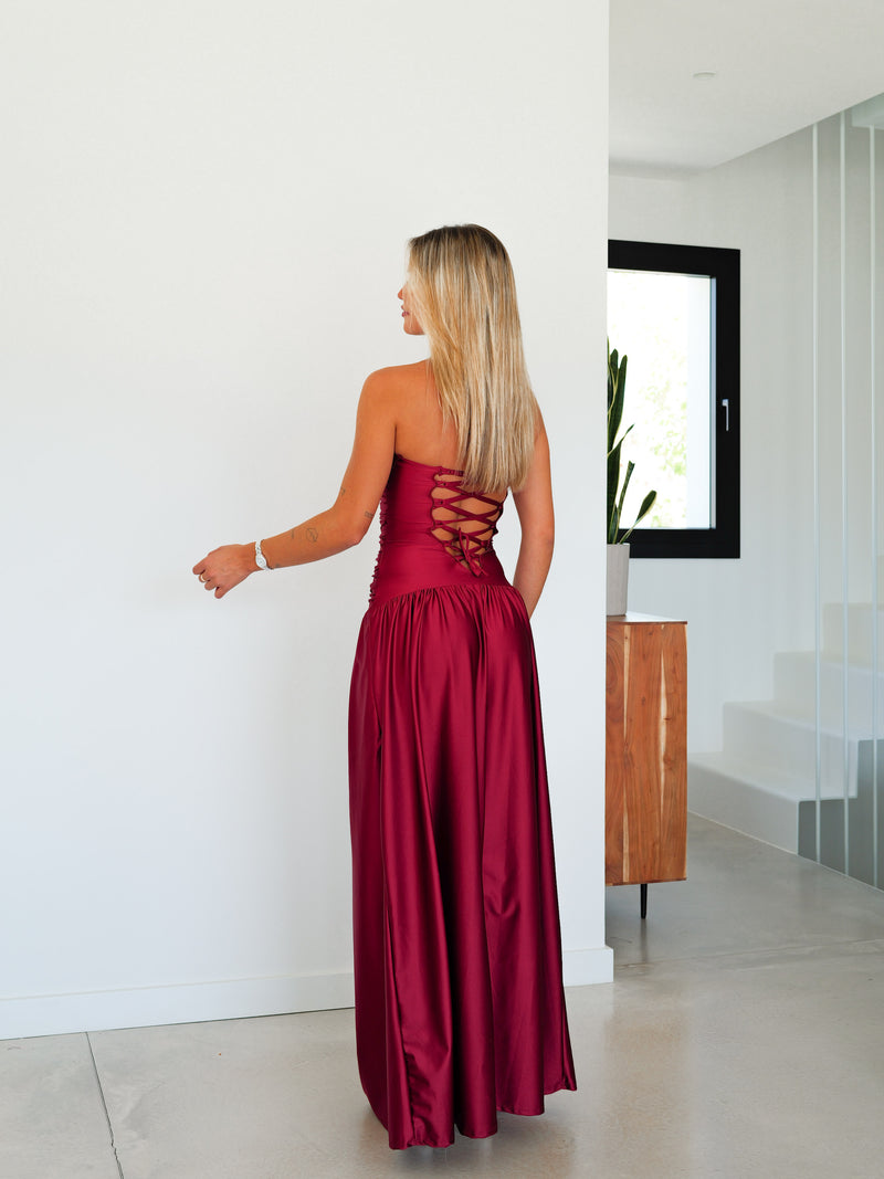 Robe en satin entrelacé bourgogne