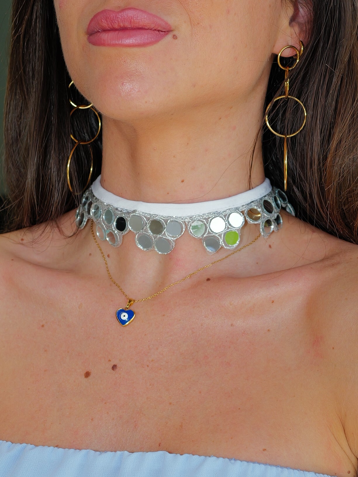 Collier ras du cou en miroir argenté