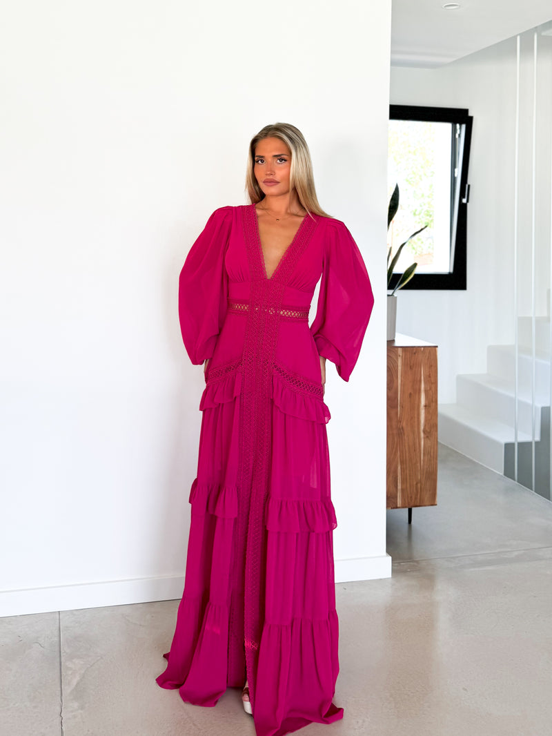 Robe à visière brodée fuchsia