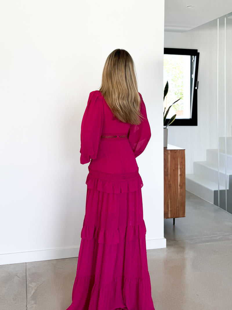 Robe à visière brodée fuchsia