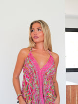 Mini robe boho fuchsia