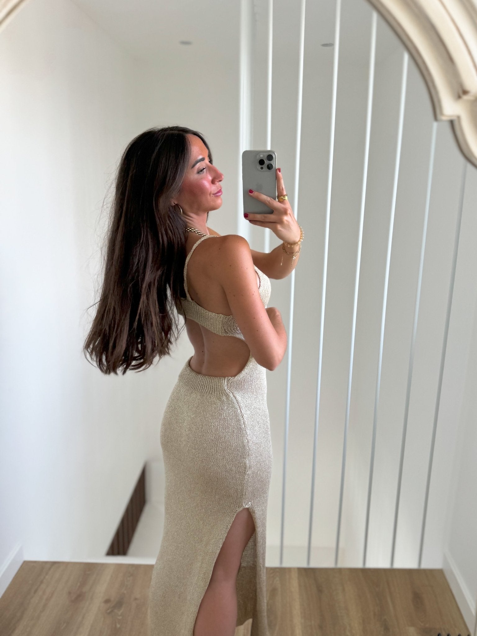 Robe à anneaux en maille dorée - SORELLAS