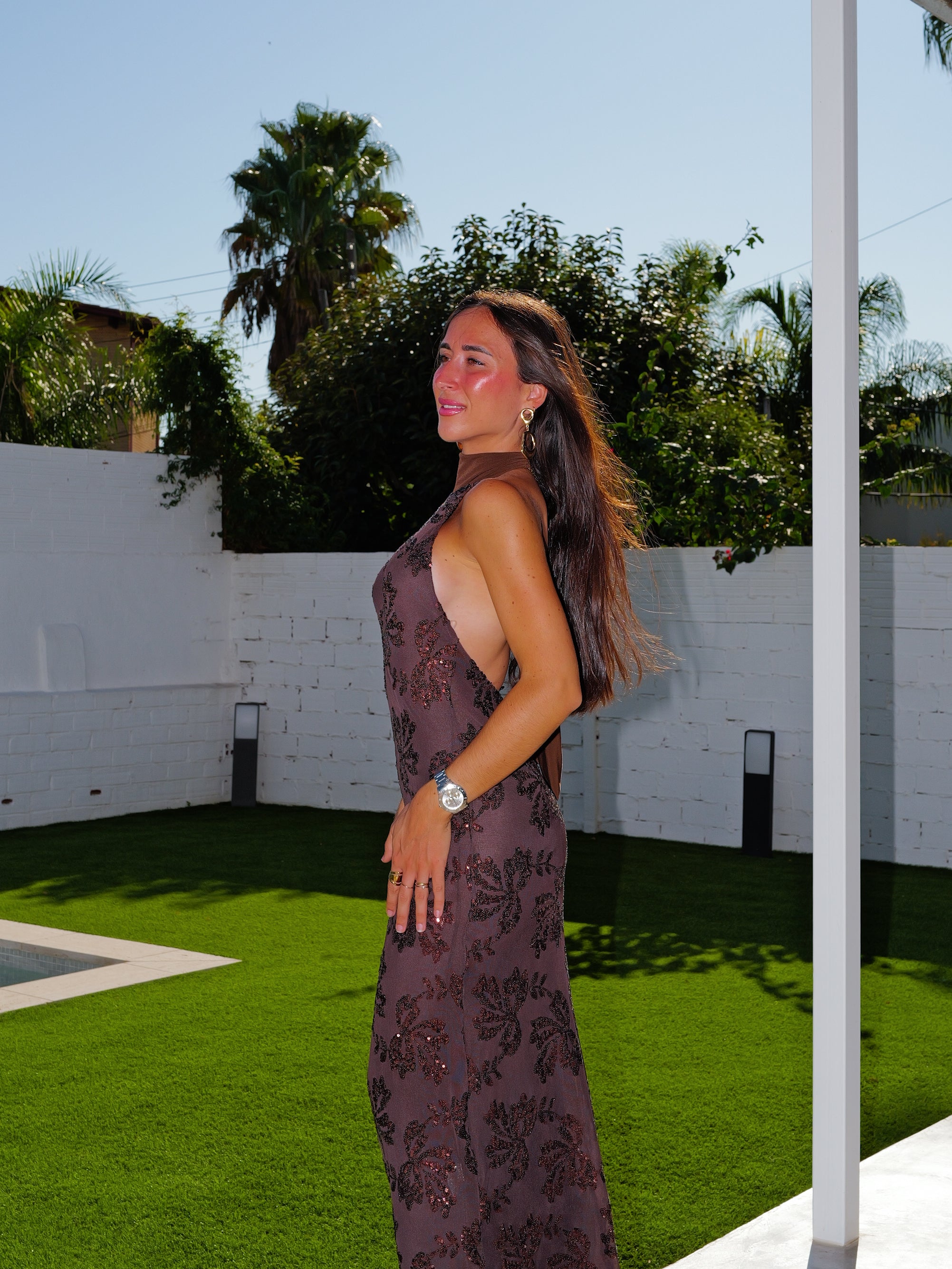 Robe dos nu en tulle au chocolat