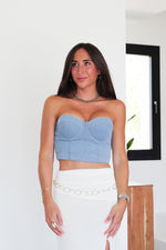 Top corset en denim bleu