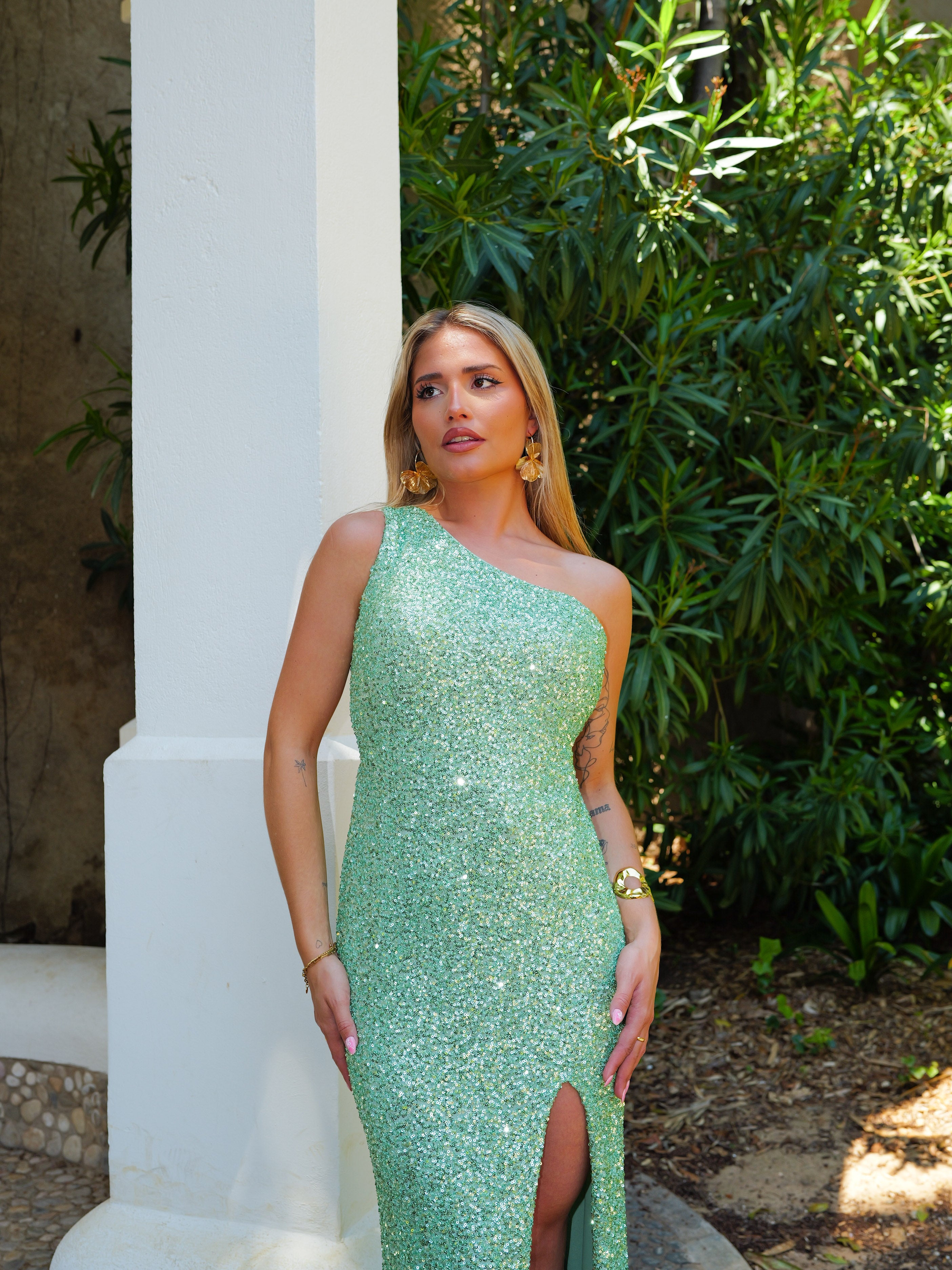 Robe sirène menthe pailletée