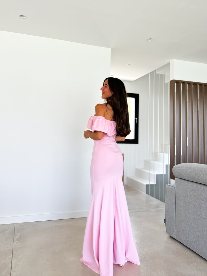 Robe longue pompeuse rose