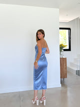 Robe midi à mots bleus