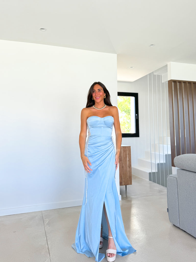 Robe corset bleu clair en strass