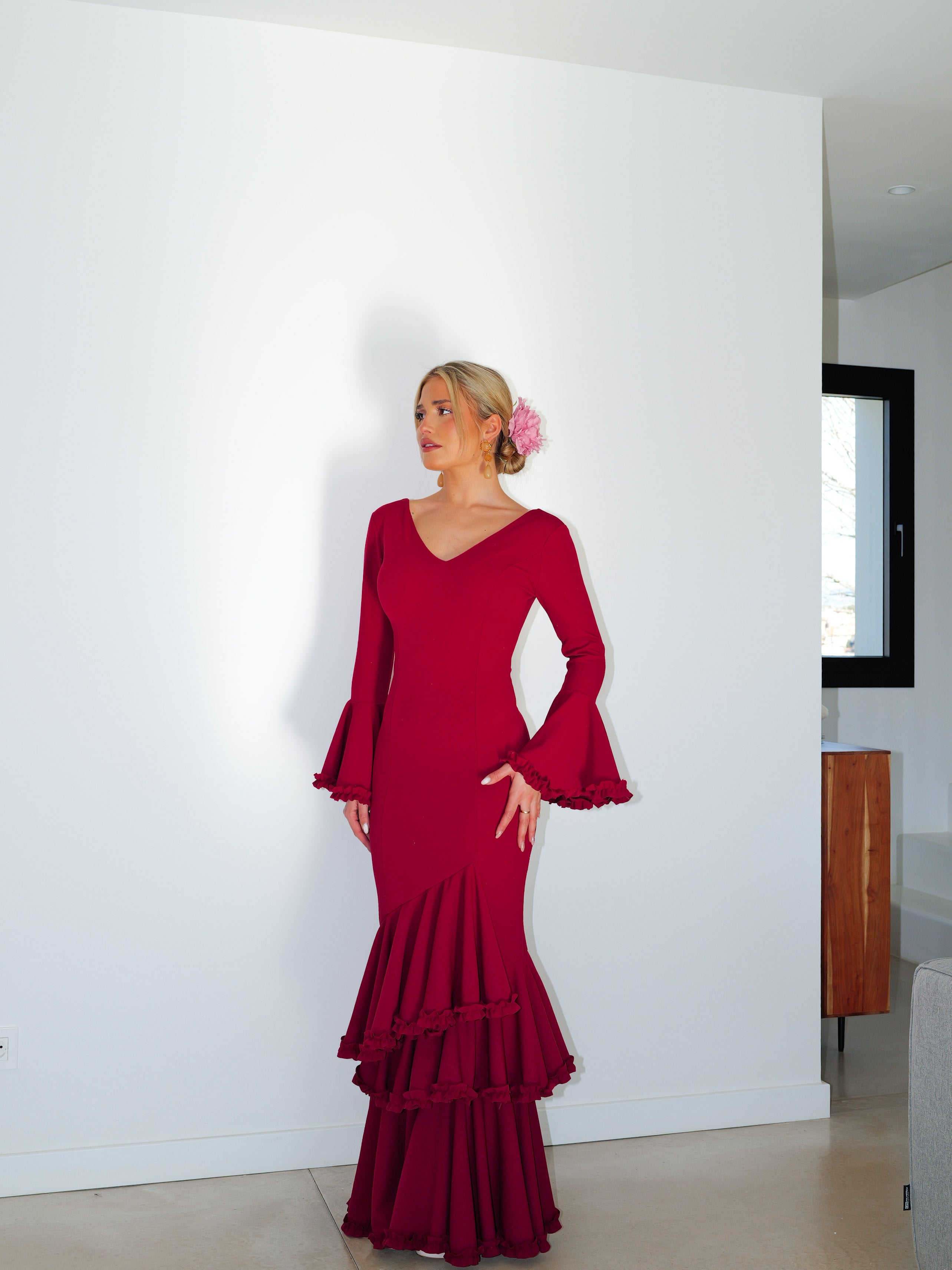 Robe flamenca asymétrique bordeaux