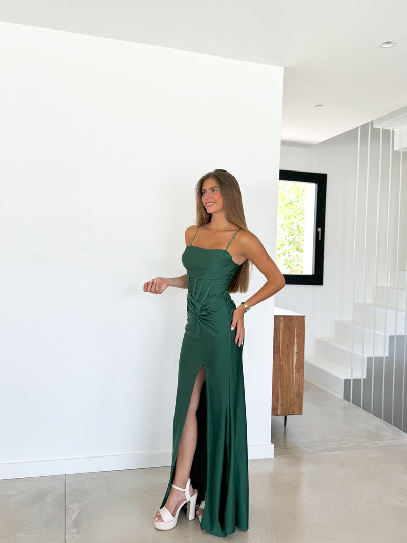 Robe corsetée satin nœud vert