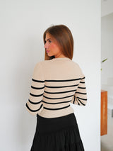 Pull côtelé rayé beige