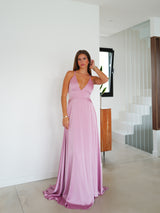 Robe en satin entrelacé rose