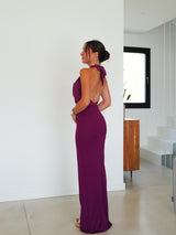 Robe cascade en tulle aubergine