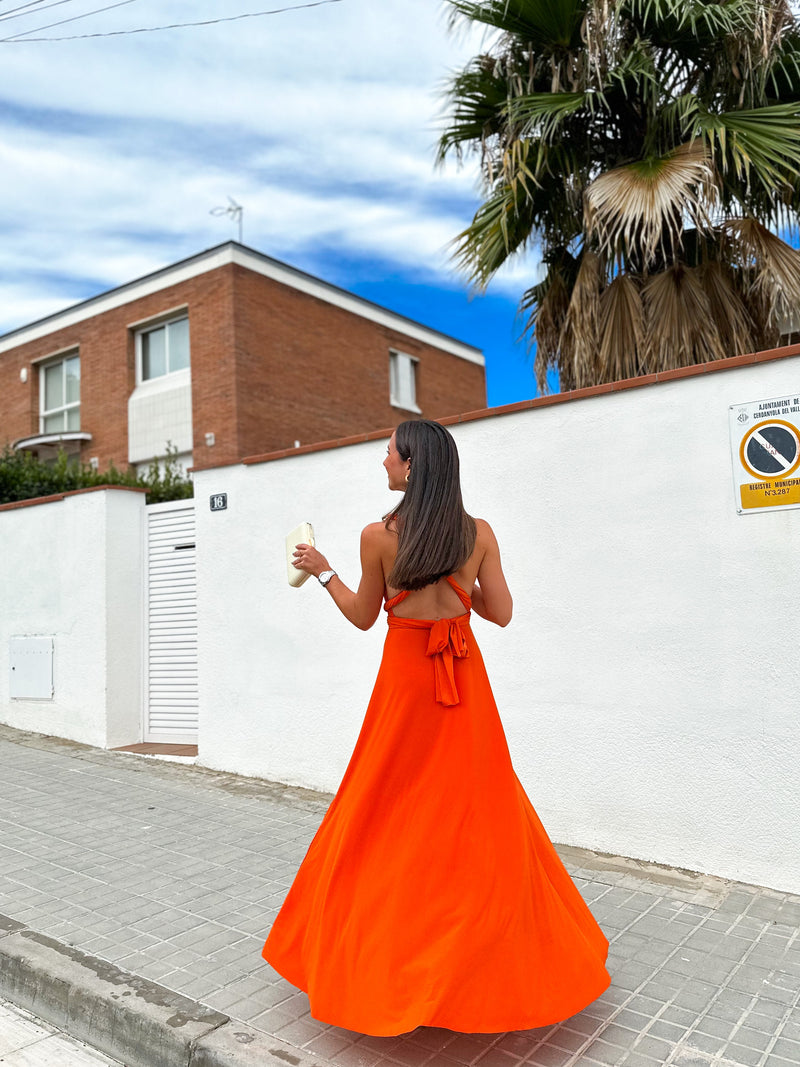 Robe longue multi orange