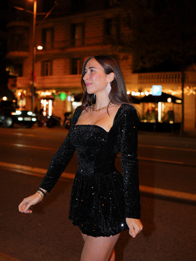 Robe en velours à paillettes noir