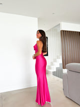 Robe longue en cascade fuchsia