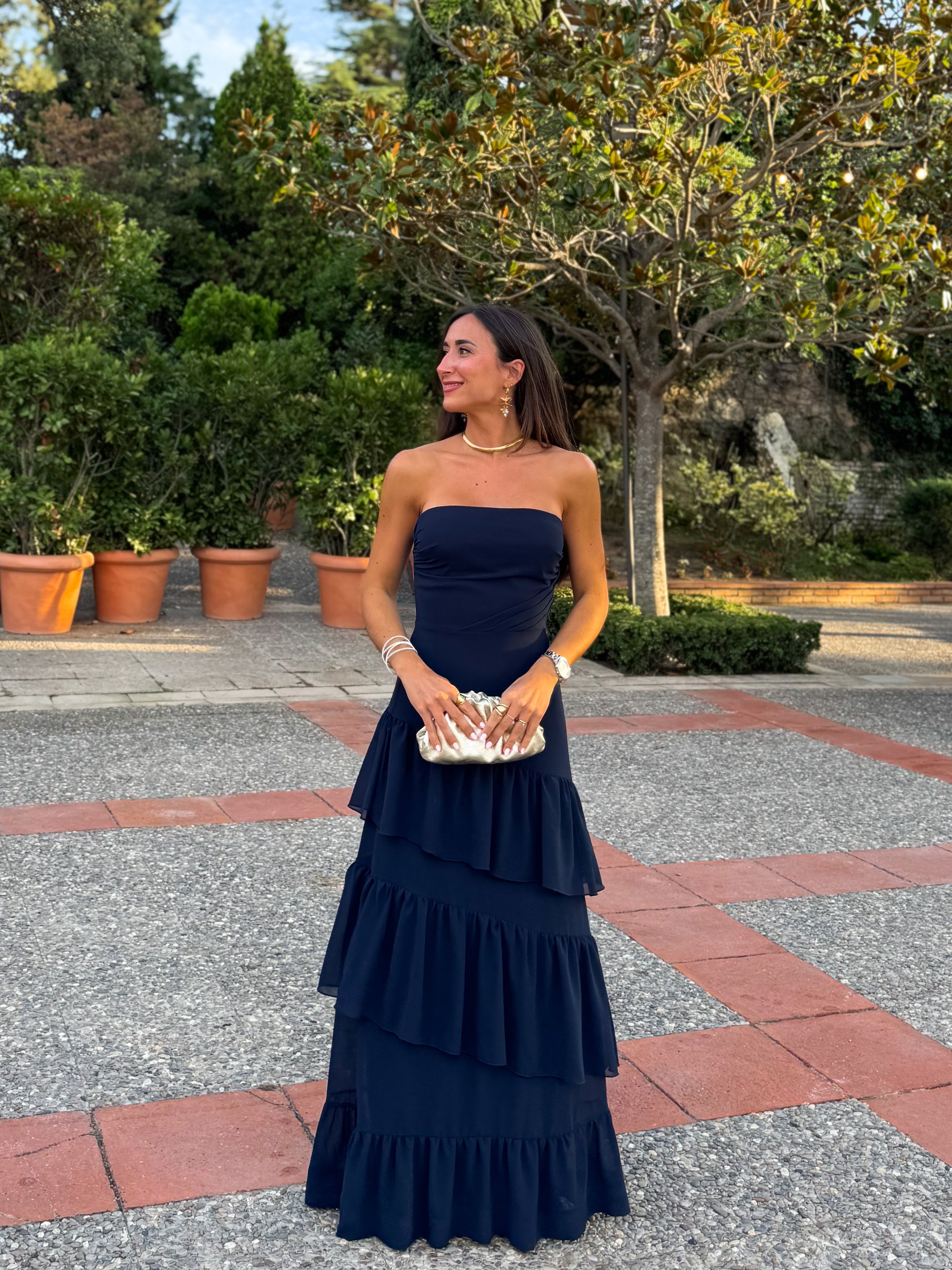 Robe à volants marine