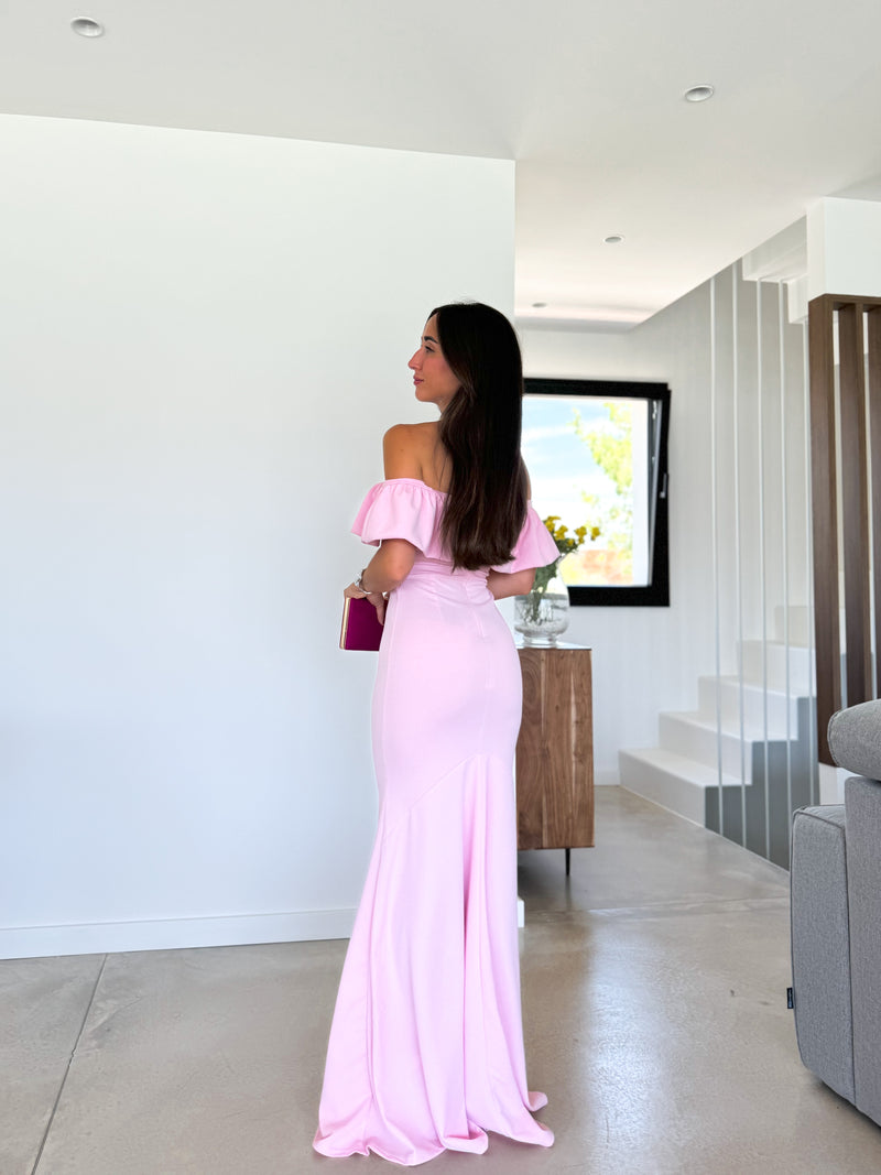 Robe longue pompeuse rose