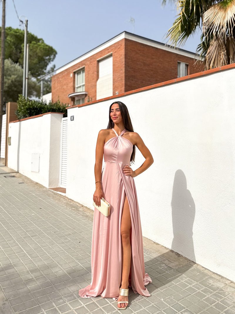 Robe dos nu noeud rose