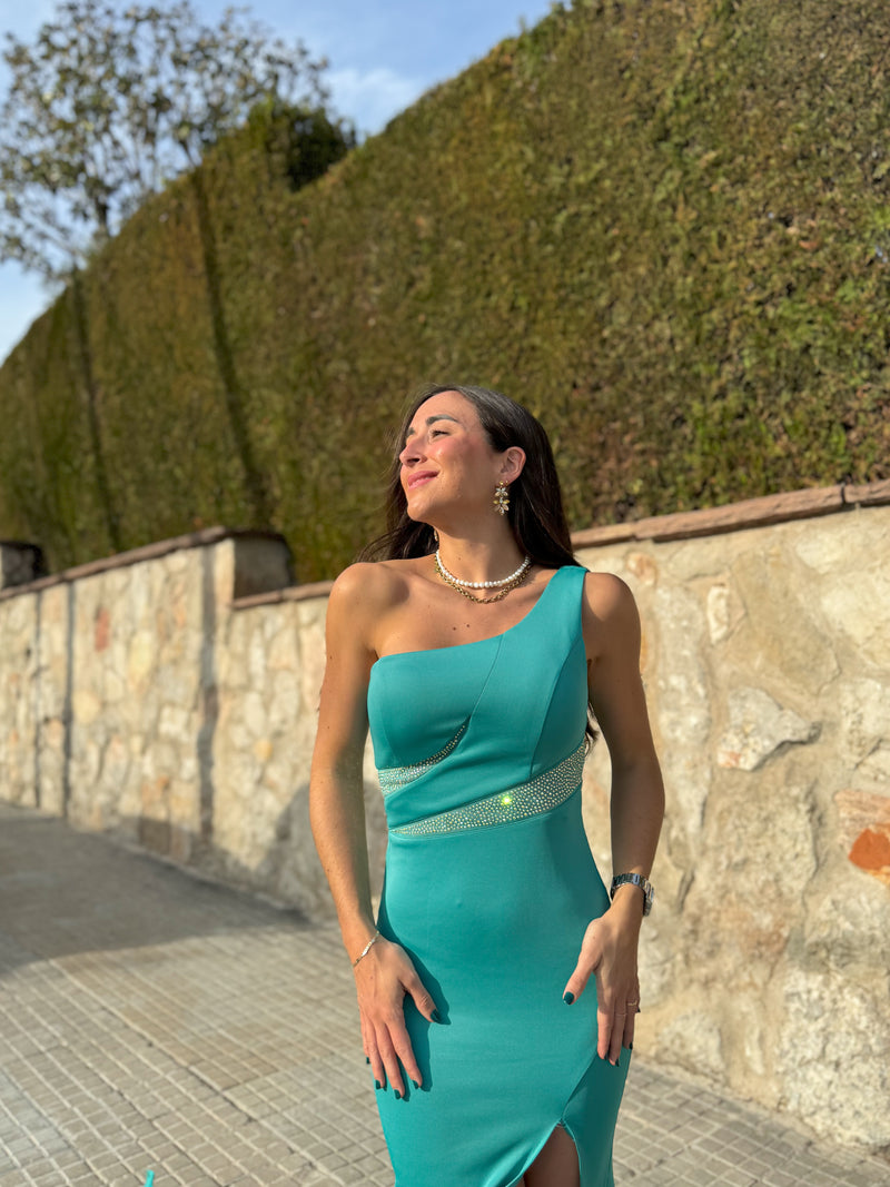 Robe turquoise à la taille brillante