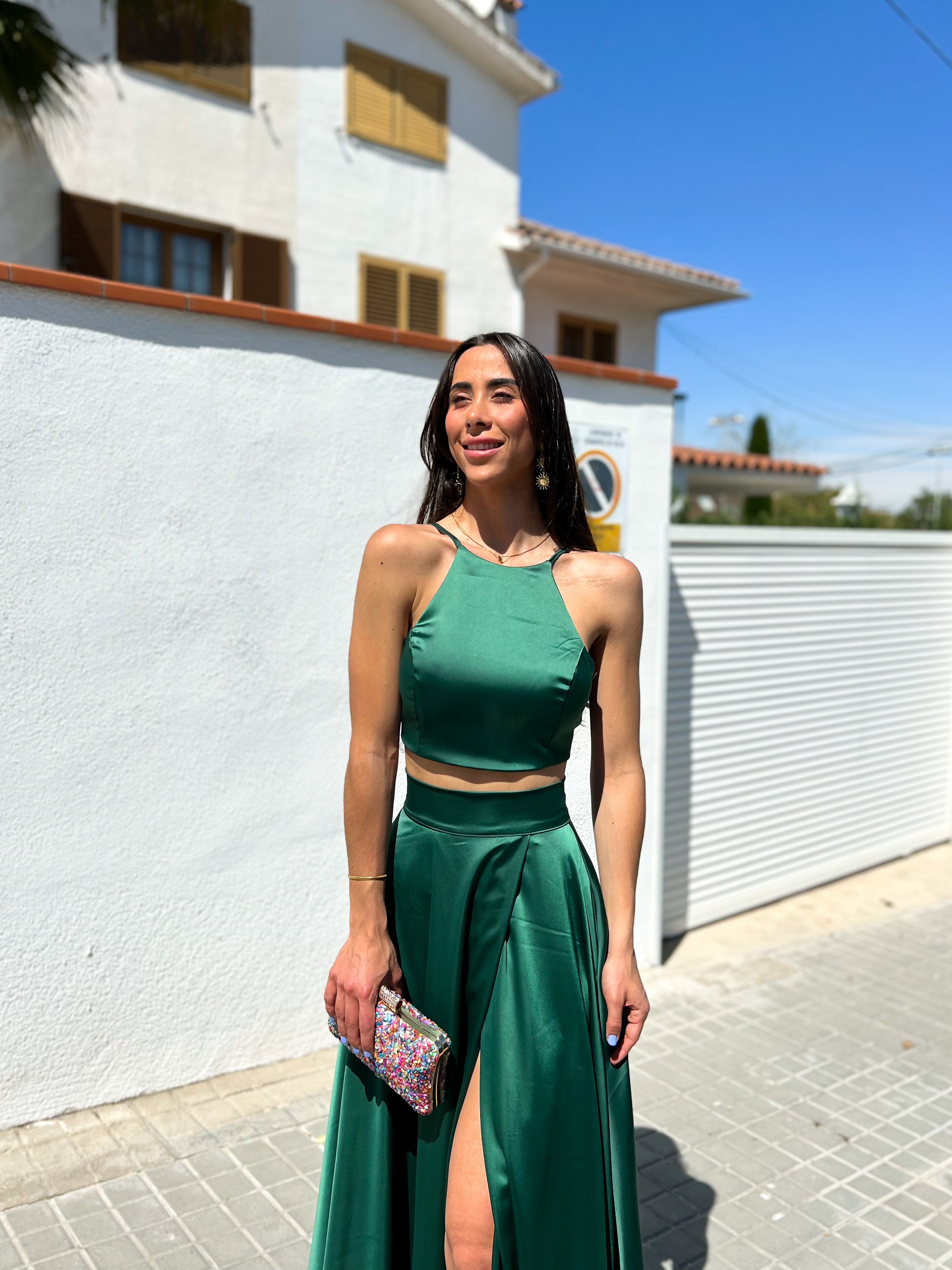 Ensemble licou en satin vert