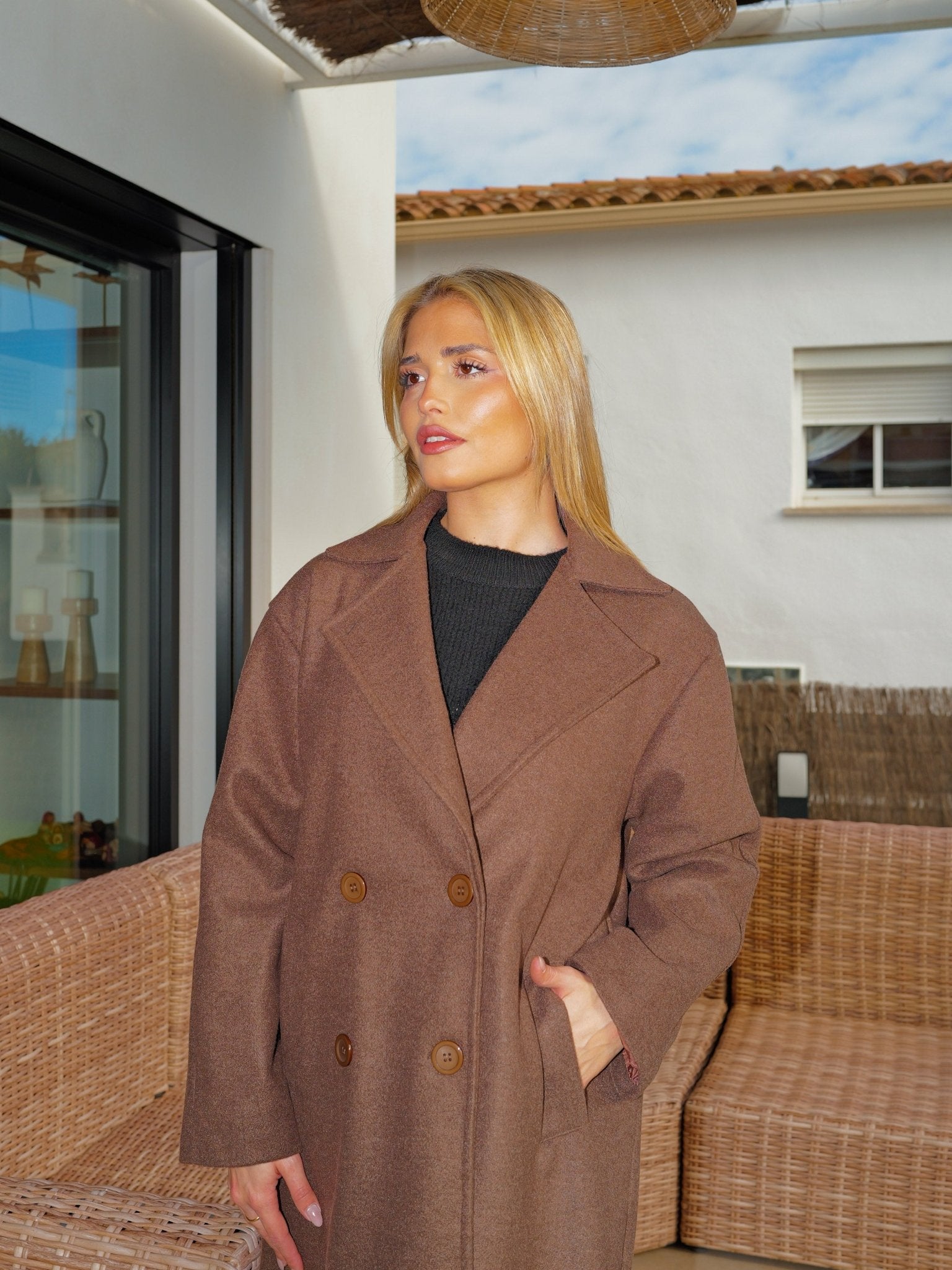 Manteau en tissu croisé chocolat - Sorellas The Brand Barcelona S.L