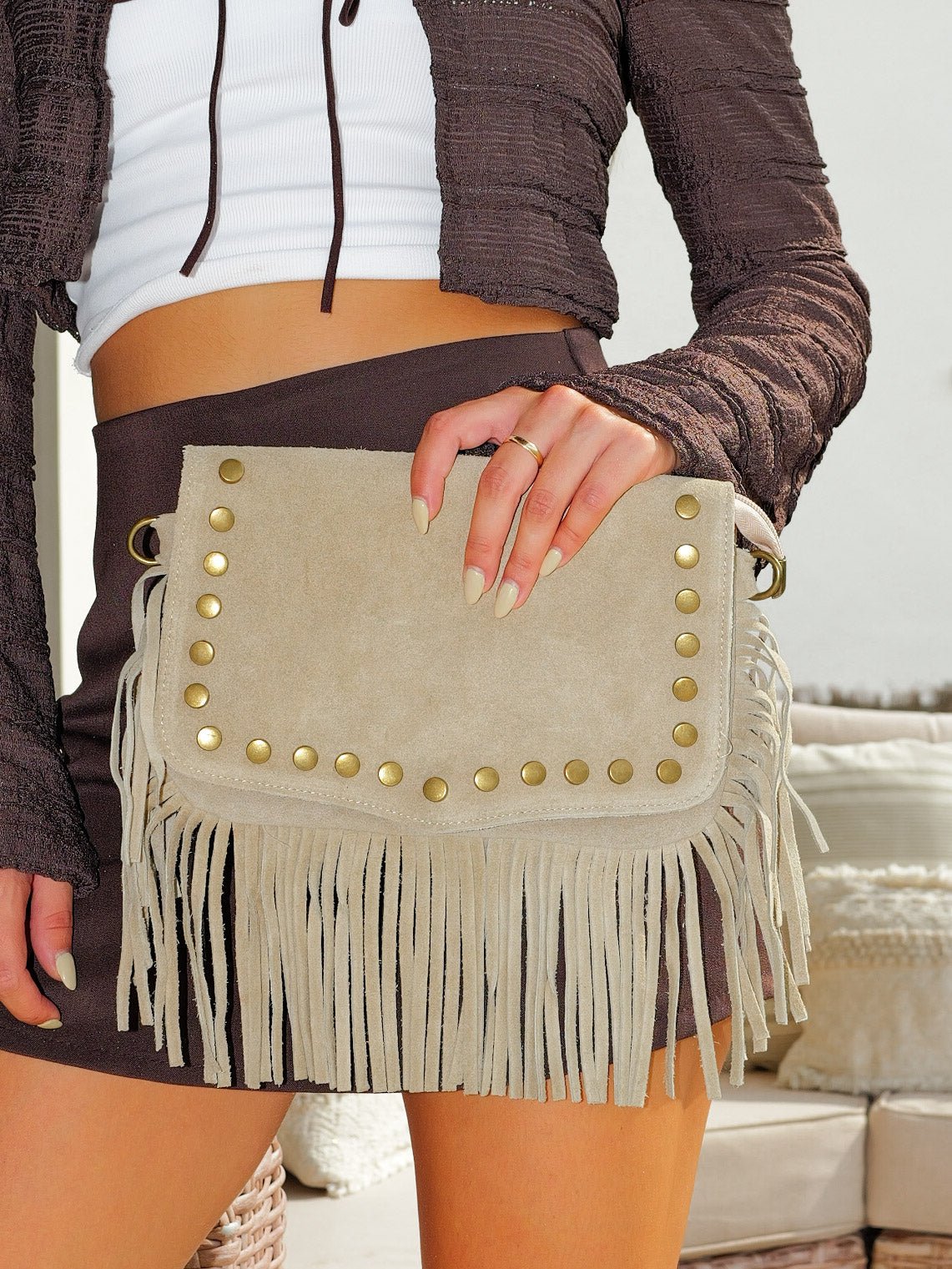 Sac à franges clouté beige - Sorellas The Brand Barcelona S.L