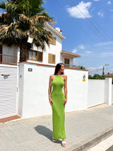 Robe dos nu en tricot vert