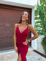 Robe midi sans bretelles en bourgogne