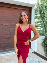 Robe midi sans bretelles en bourgogne