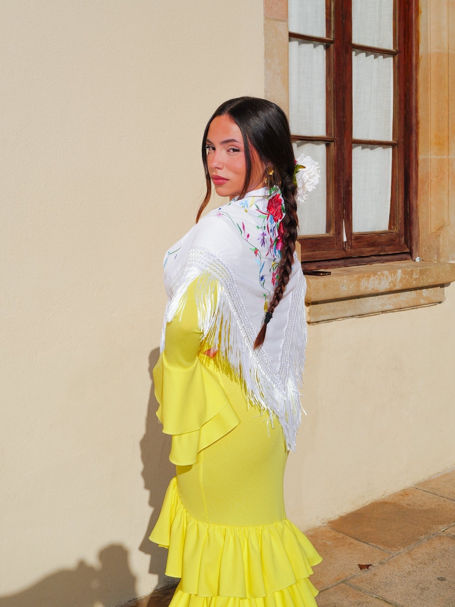 Robe flamenco asymétrique à volants jaune - Sorellas The Brand Barcelona S.L