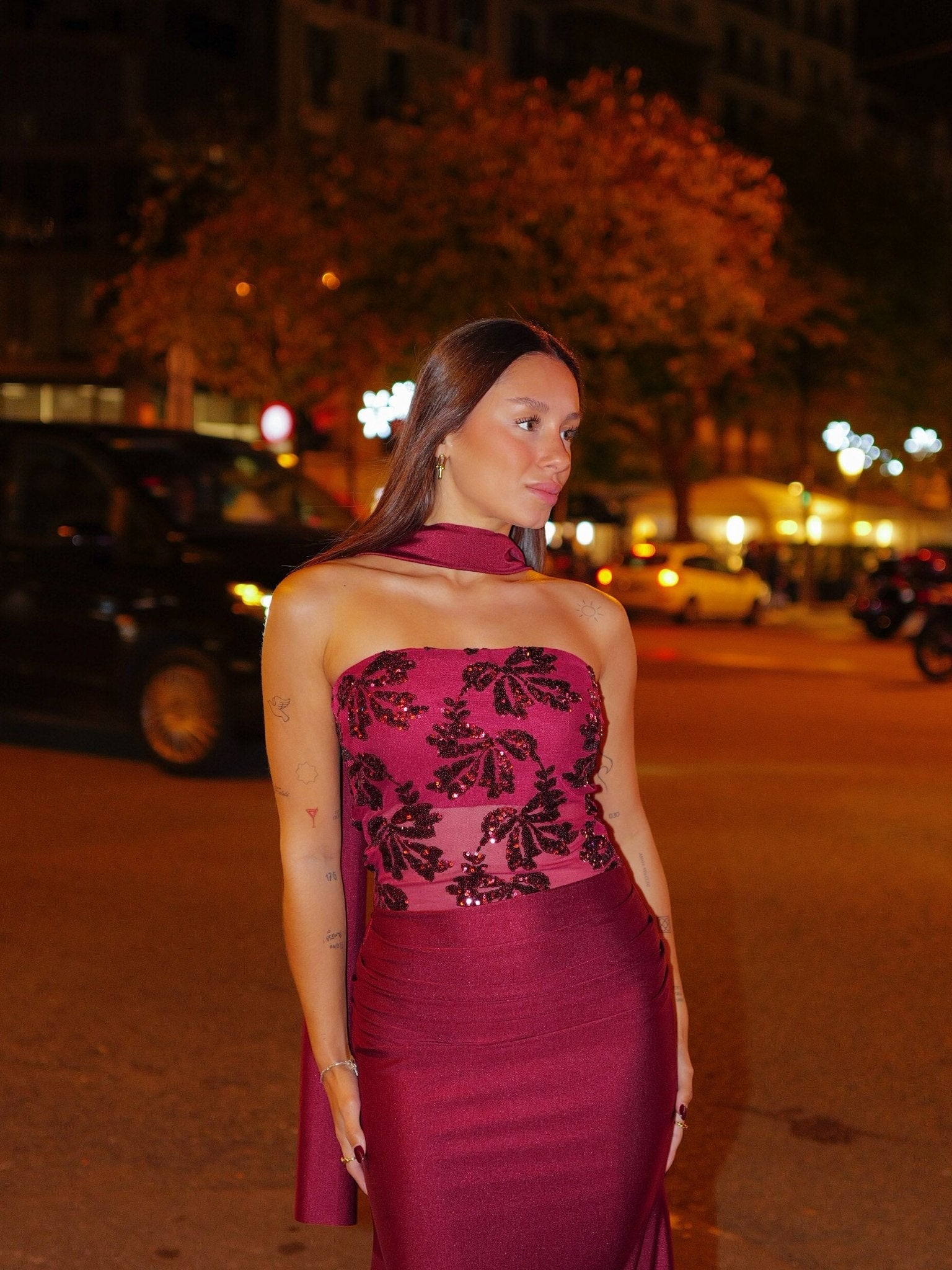 Robe longue à détails choker bordeaux - Sorellas The Brand Barcelona S.L